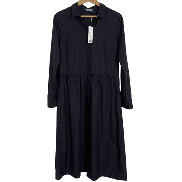 Vince Midi Pleated Pocket Shirtdress Black Size M NEW - Picture 2 of 5